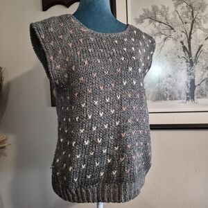 Vintage Licorice Hand Knitted Heart Sweater Vest Size L